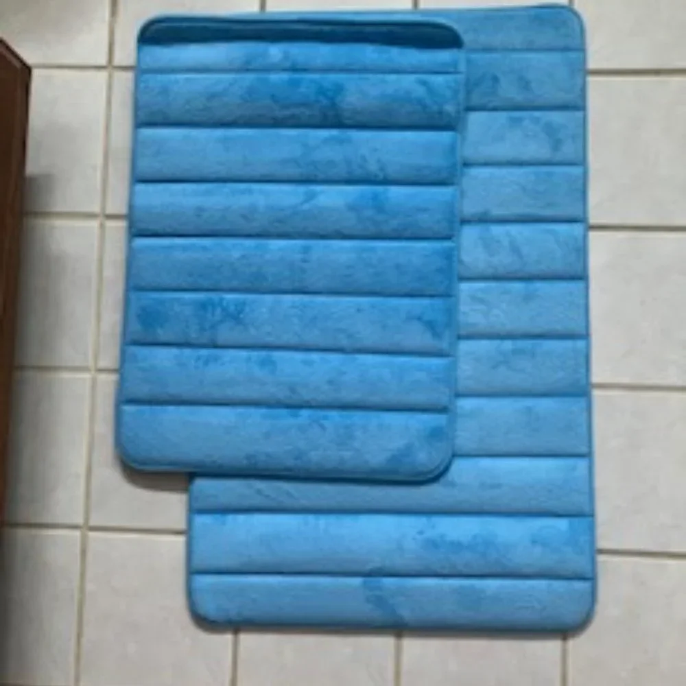 Lavish Home 2 Pc Memory Foam Bath Mat Set, Blue
